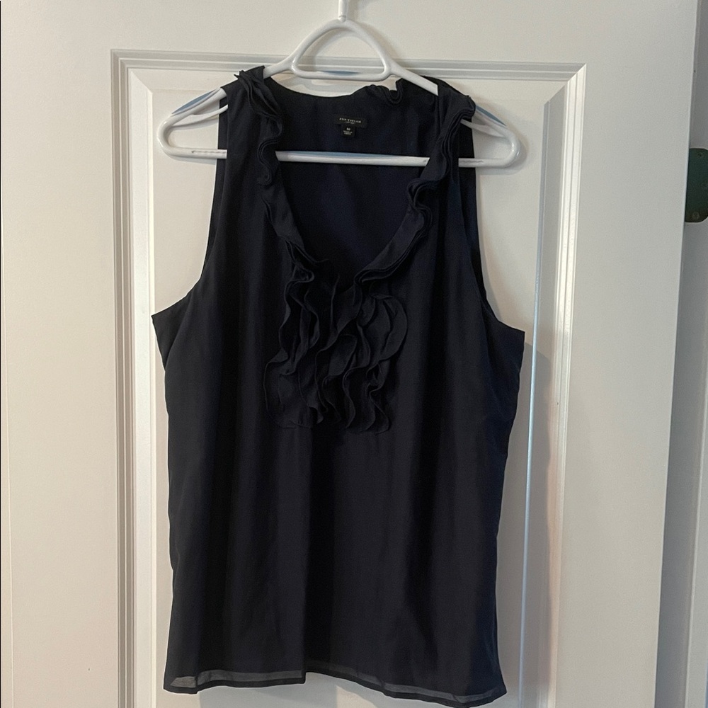 Ann Taylor Navy Ruffled Blouse